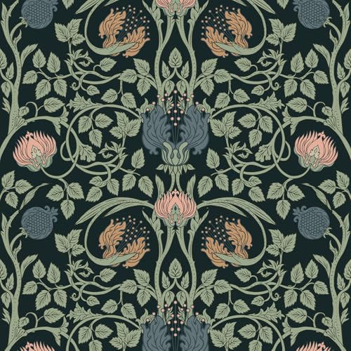 Papier peint floral foncé VEELIKE vintage noir pour chambre à coucher et salle de bain - 2