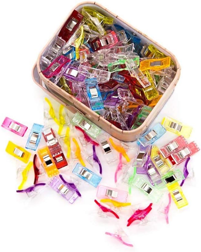 100 Pack Multipurpose Sewing Clips for Quilting and Crafts with Tin Box, Assorted Colors