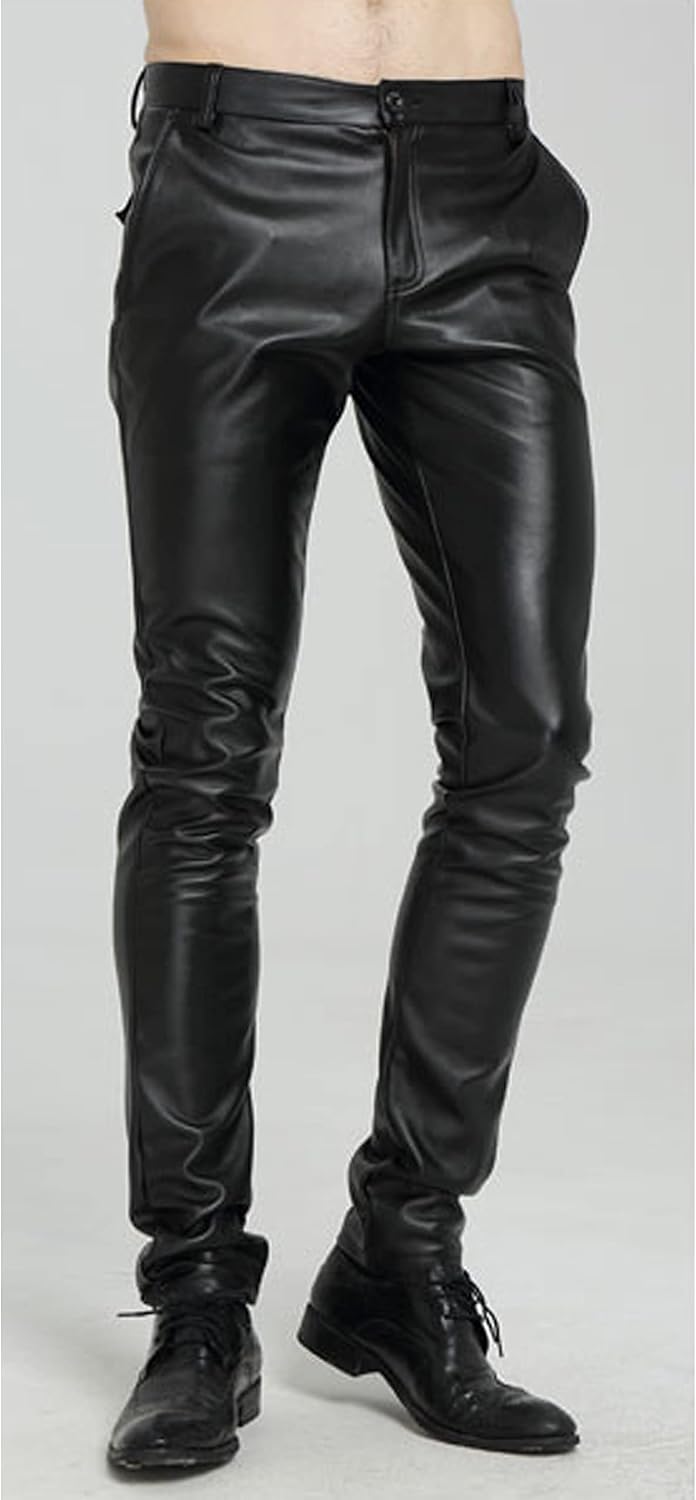 Yeokou Men's Skinny Straight Leg Tapered Pu Faux Leather Motorcycle Biker Pants - Image 5