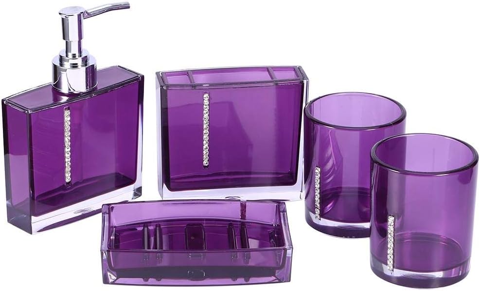 EBTOOLS 5 Pcs Luxury Acrylic Bathroom Accessories with Cup Toothbrush Bottle Soap Dispenser