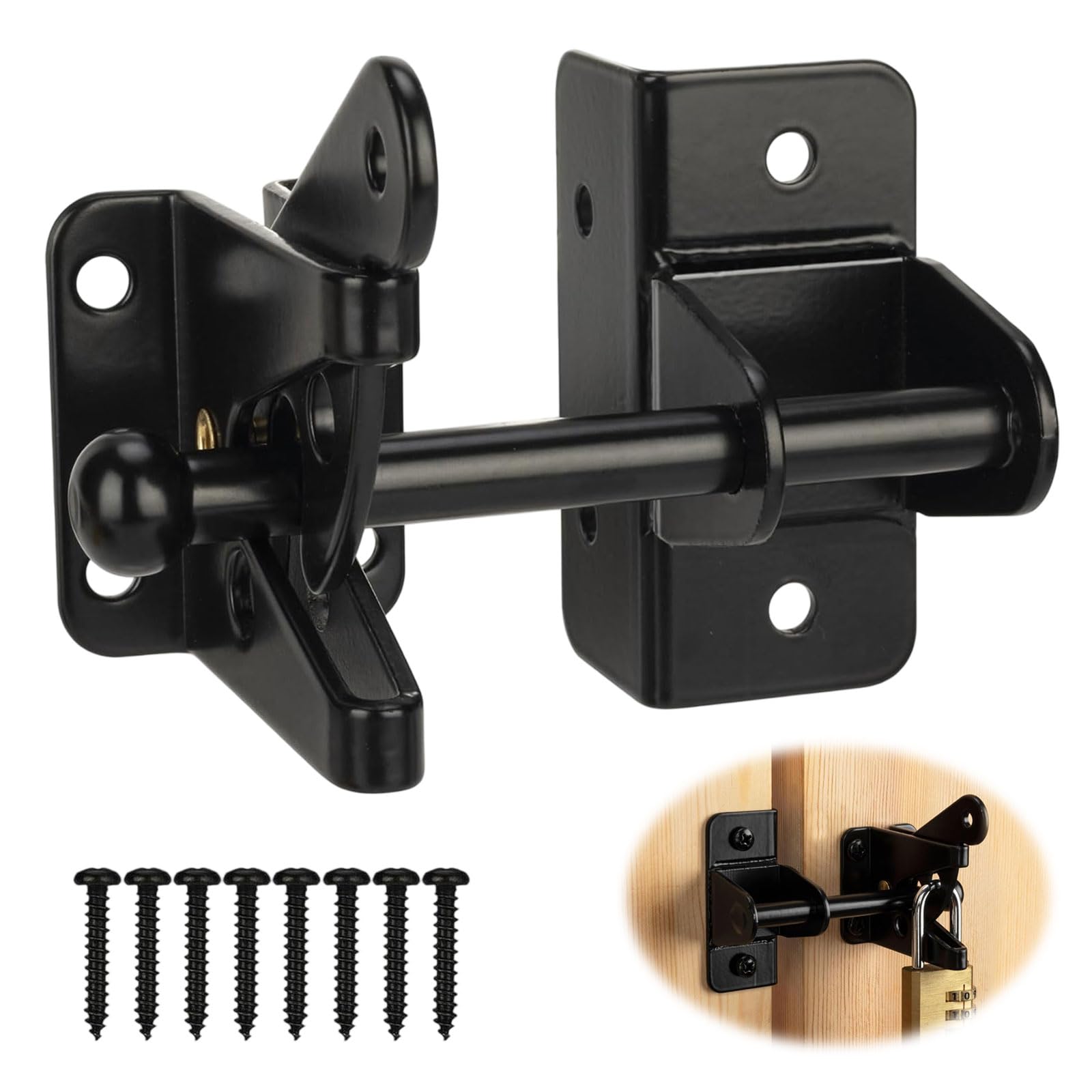 Beqilosa self-locking gate latch for wooden fences, black