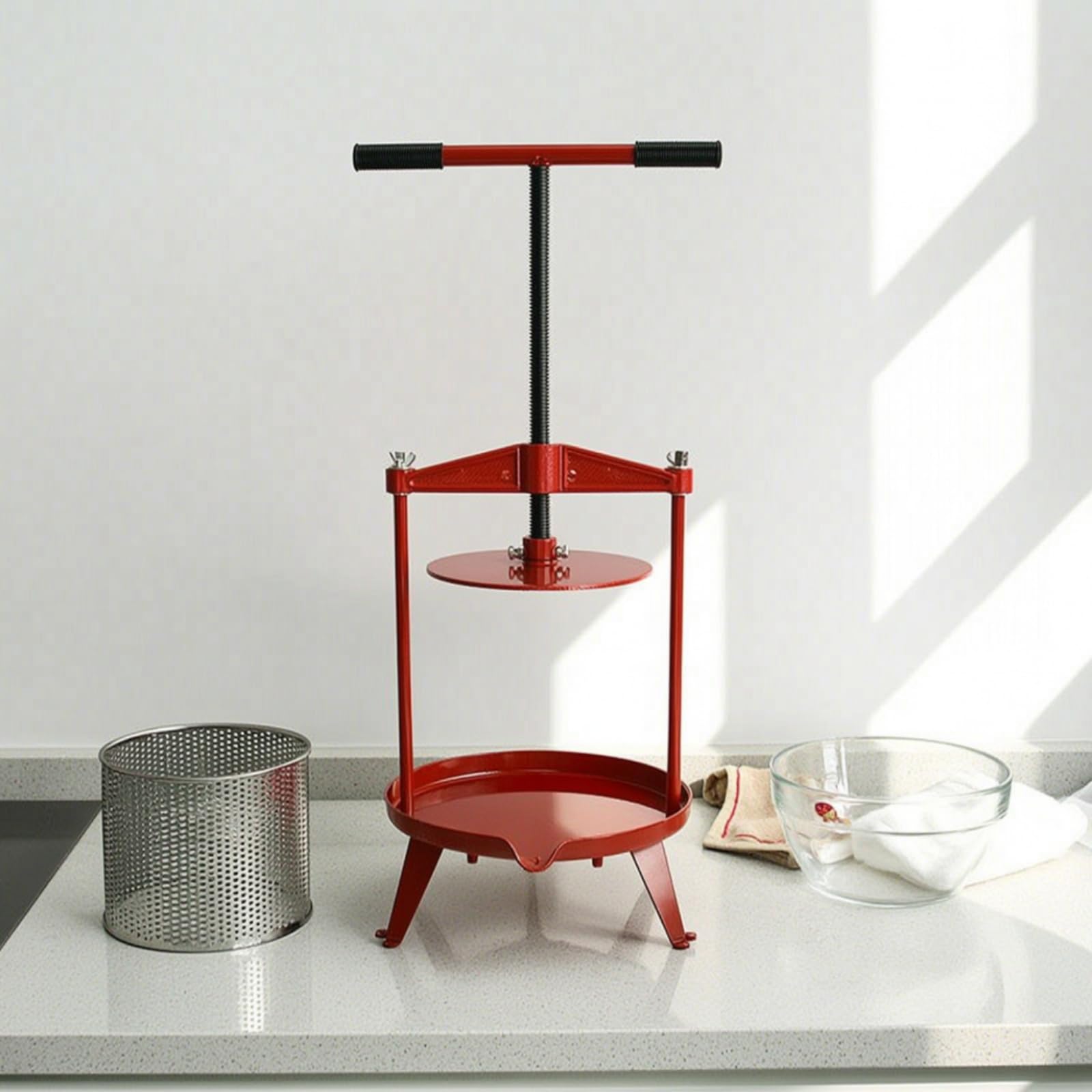rockible Presse à Vin Manuelle Presse à Fruits Extracteur à Jus Pressoir Cuisine Cylindre Inox Panier Perforé Poignée à Vis Sortie Avant Sac Inclus Adaptée aux Vinification Maison