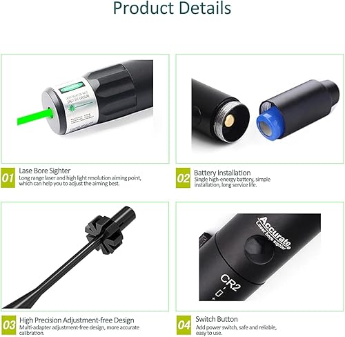 Miniatura 4 de Kit de mira láser de múltiples calibres, juego de puntero de punto verderojo para pistola de rifle calibre .177 a 12GA .78, 12 adaptadores, alcance
