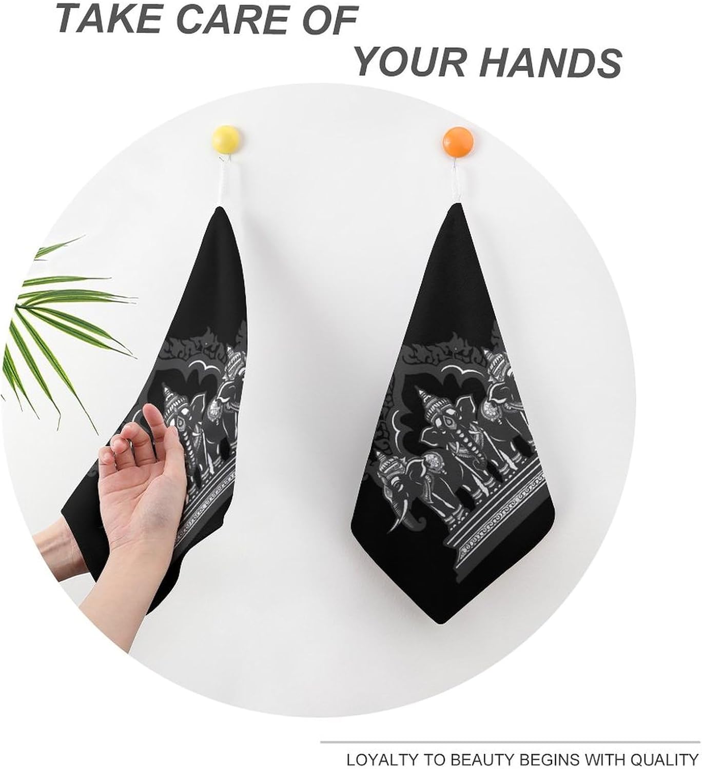 Three Elephants Laos Hand Towels for Bathroom Kitchen Towels Small Towel Handkerchiefs with Hanging Loop 4PCS