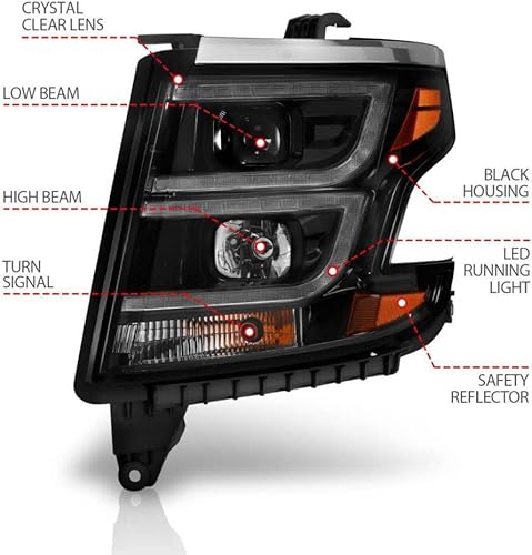 Miniatura 4 de KarParts360 ANZO para Chevy Tahoe 2015-2020 Faros delanteros LED estilo tablón negro con DRL | 111492