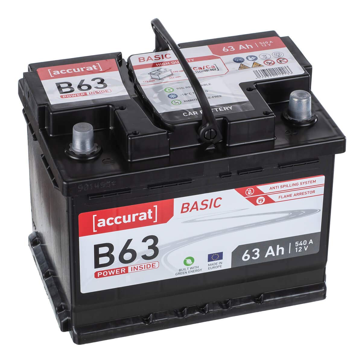 Accurat Basic B63 Autobatterie 12V 63Ah 560A KFZ PKW Starterbatterie