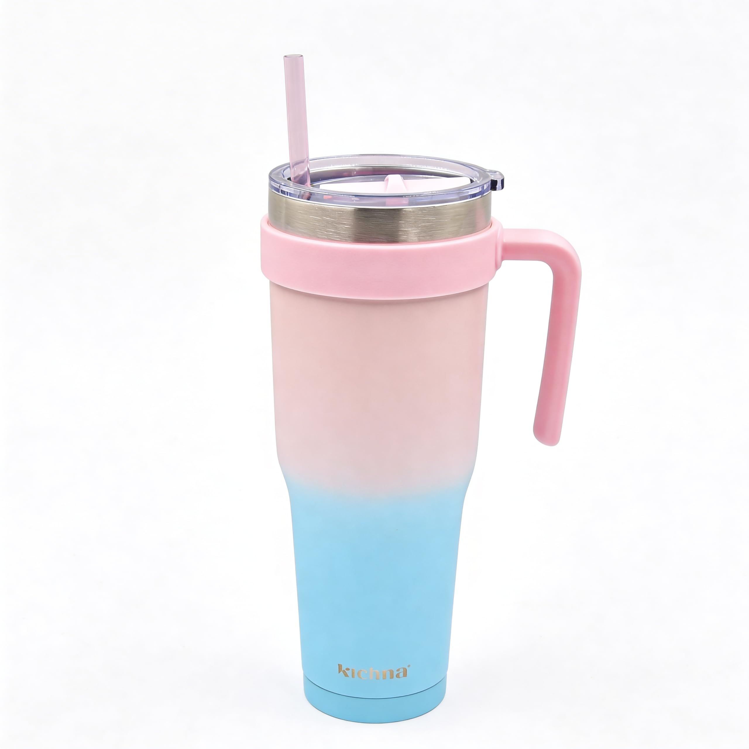 Kichna Waverley 40oz Beige Tumbler with Straw & Lid | Stainless Steel Vacuum Insulated Travel Mug | Leak-Proof Handle Design Keeps Drinks Cold 17Hrs or Hot 5Hrs | Perfect for Coffee, Water, Smoothies