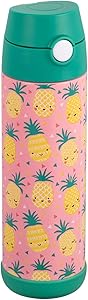 Snug Kids Water Bottle - insulated stainless steel thermos with straw (Girls/Boys) - Pineapple, 17oz