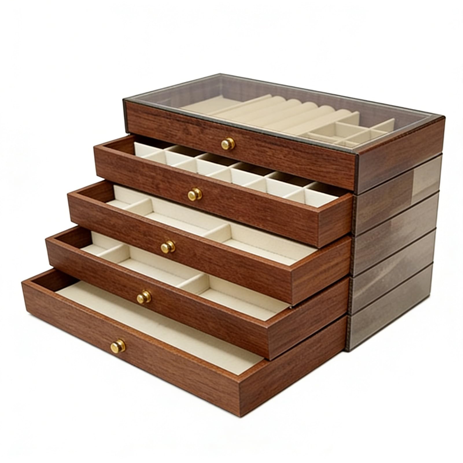 Boîte à bijoux Zerodis organisateur en bois à 5 niveaux avec velours