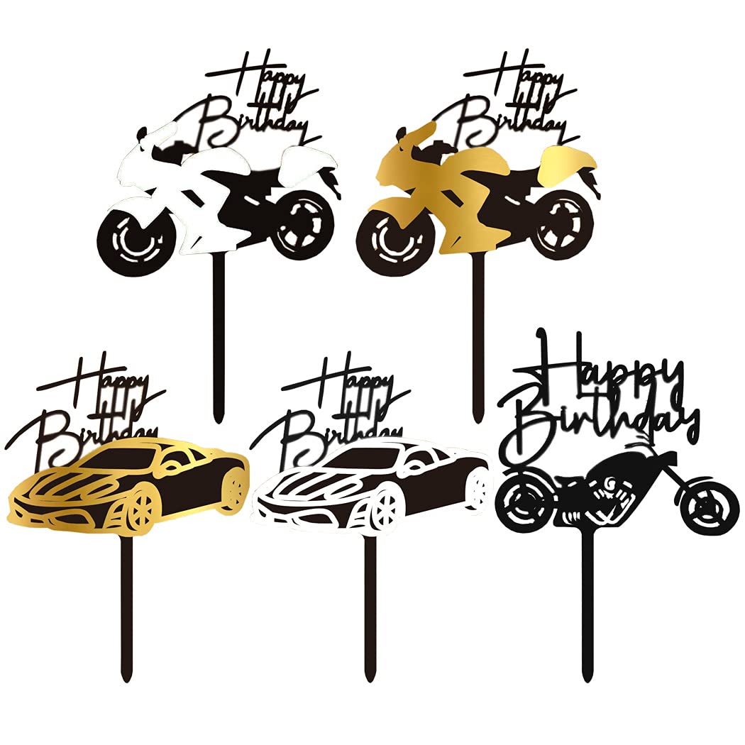 Buy Day 10PCS Acrylic Motorcycle Cake Topper Happy Birthday Cake Topper