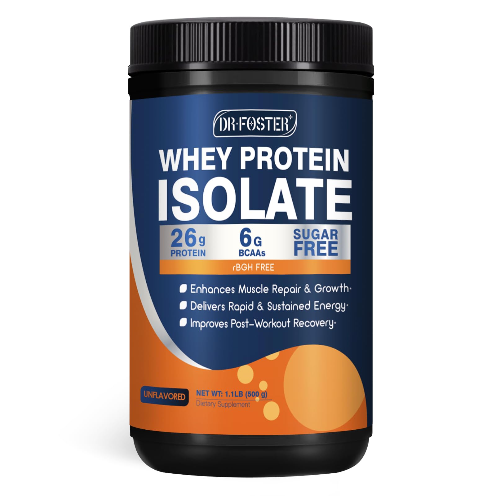 DRFOSTER Whey Protein Isolate Powder Unflavored, 26g Protein, 1.1 lbs 1.1 Pound (Pack of 1)