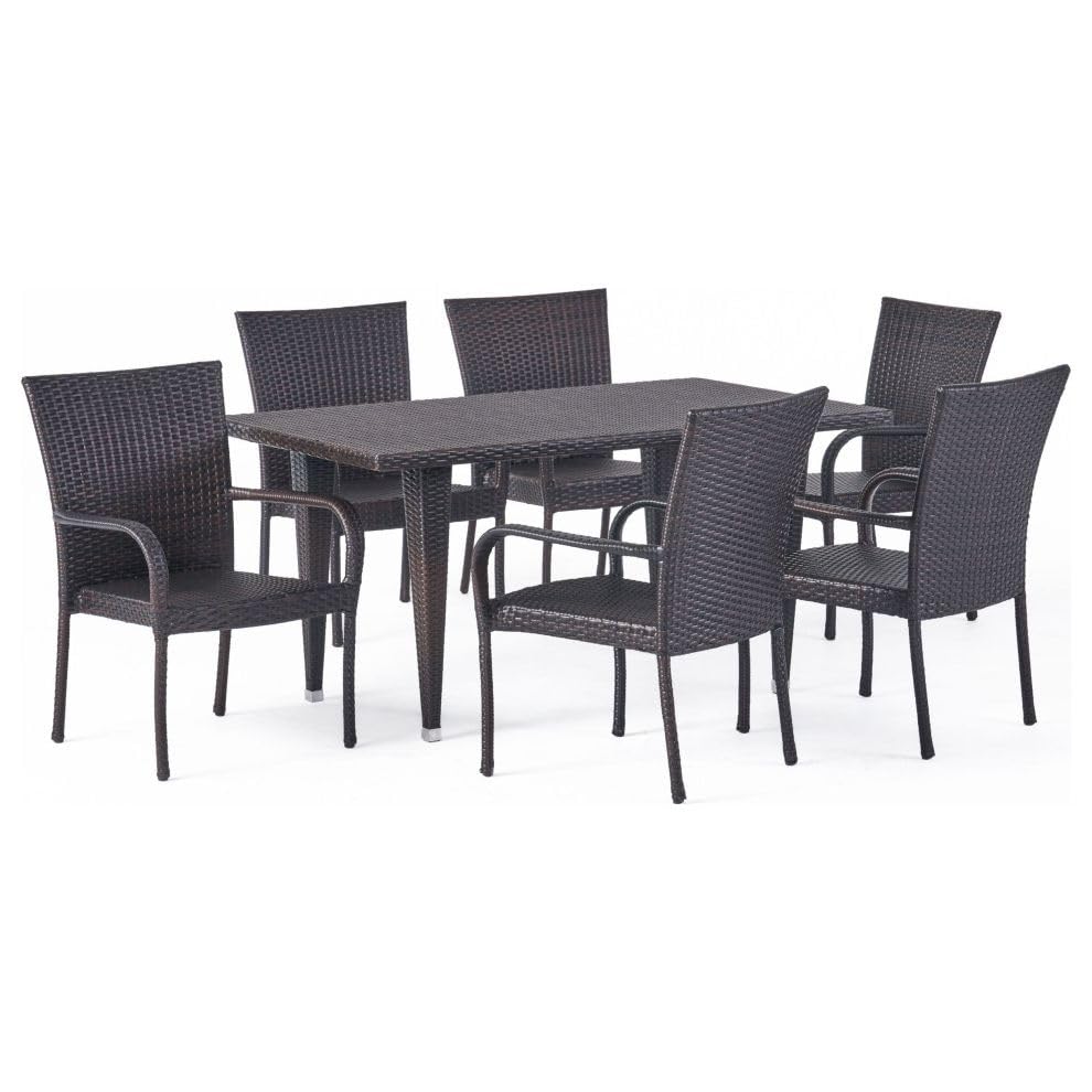 Patio Outdoor Dining Table Set 6 Seater, Rattan Dining Room Sets | Rattan Wicker Dining Chairs with Table Set for Dining Room, Hotels (6 Chair 1 Table)