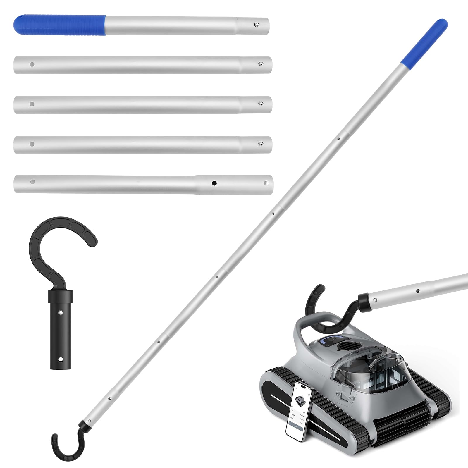 Haken für Poolroboter mit Teleskopstange Poolhaken für Poolstange Haken Poolroboter Pool Reinigungszubehör Haken Zubehör Haken für Poolroboter(185 cm)