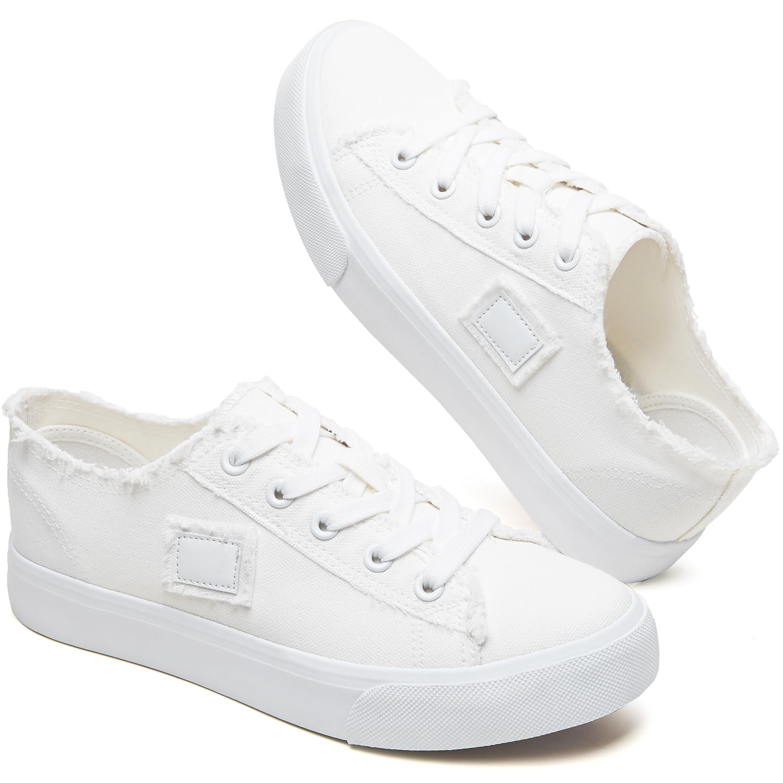 Womens White Tennis Shoes Black Canvas Sneakers