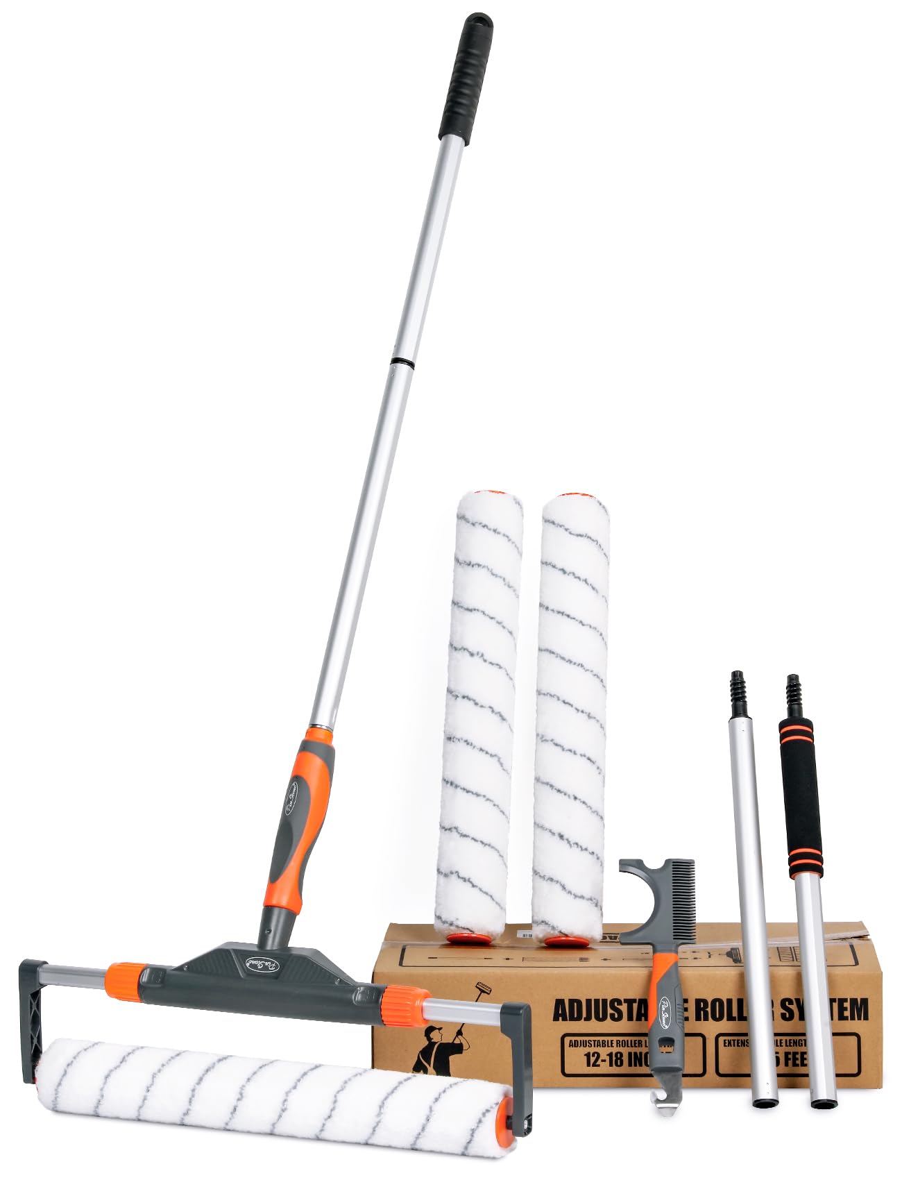 10pc 12-18 Inch Adjustable Large Paint Roller Kit with Aluminum Extension Pole