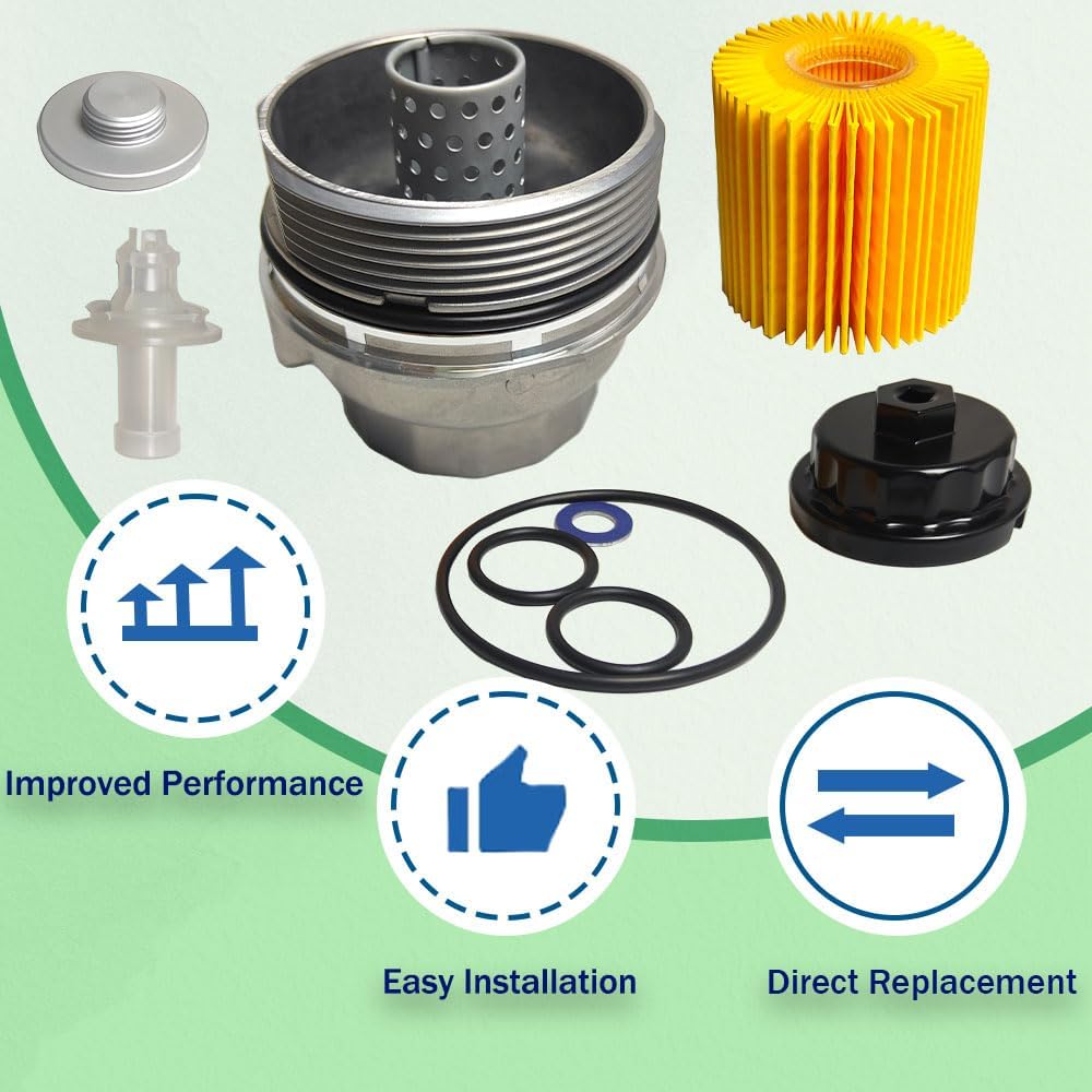 Oil Filter Housing Cap Assembly Kit with Wrench Drain Plug for Toyota Rav4 Tundra 4Runner Camry Tacoma for Scion tc for Lexus RX350 Replace 04152-YZZA1 15620-31060 15643-31050
