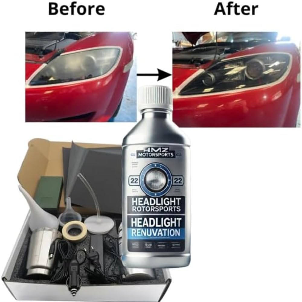 Kit de restauración de Faros HMZ: líquido de reparación, Herramienta de Pulido, Kit Completo para Eliminar el Color Amarillento (Equipo Completo)
