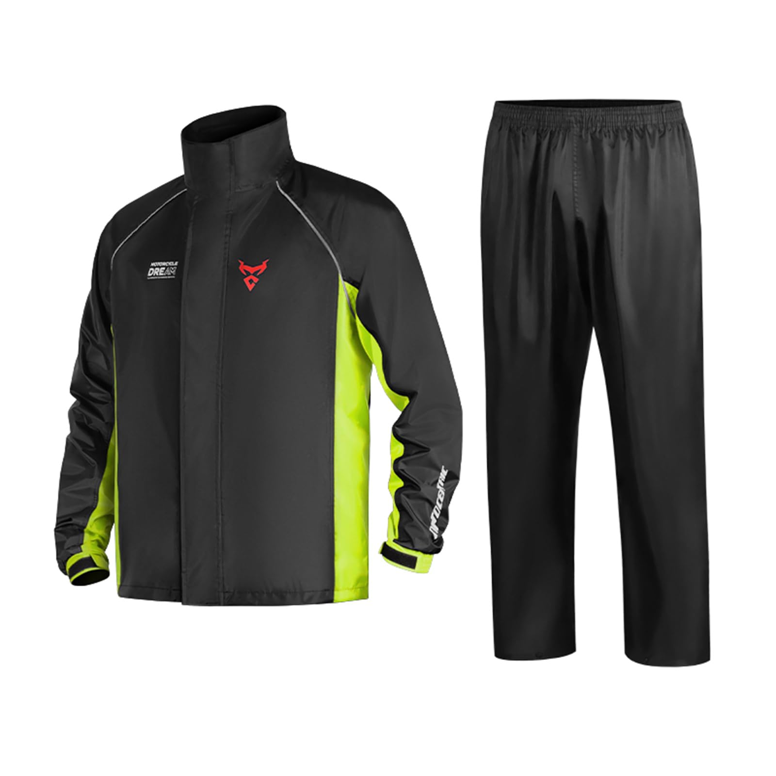 MOTOCENTRIC Traje de Lluvia para Moto 2 Piezas, Chubasquero Impermeable y Transpirable con Tiras Reflectantes, Conjunto de Chaqueta y Pantalón Cortavientos para Motorista Hombre Mujer