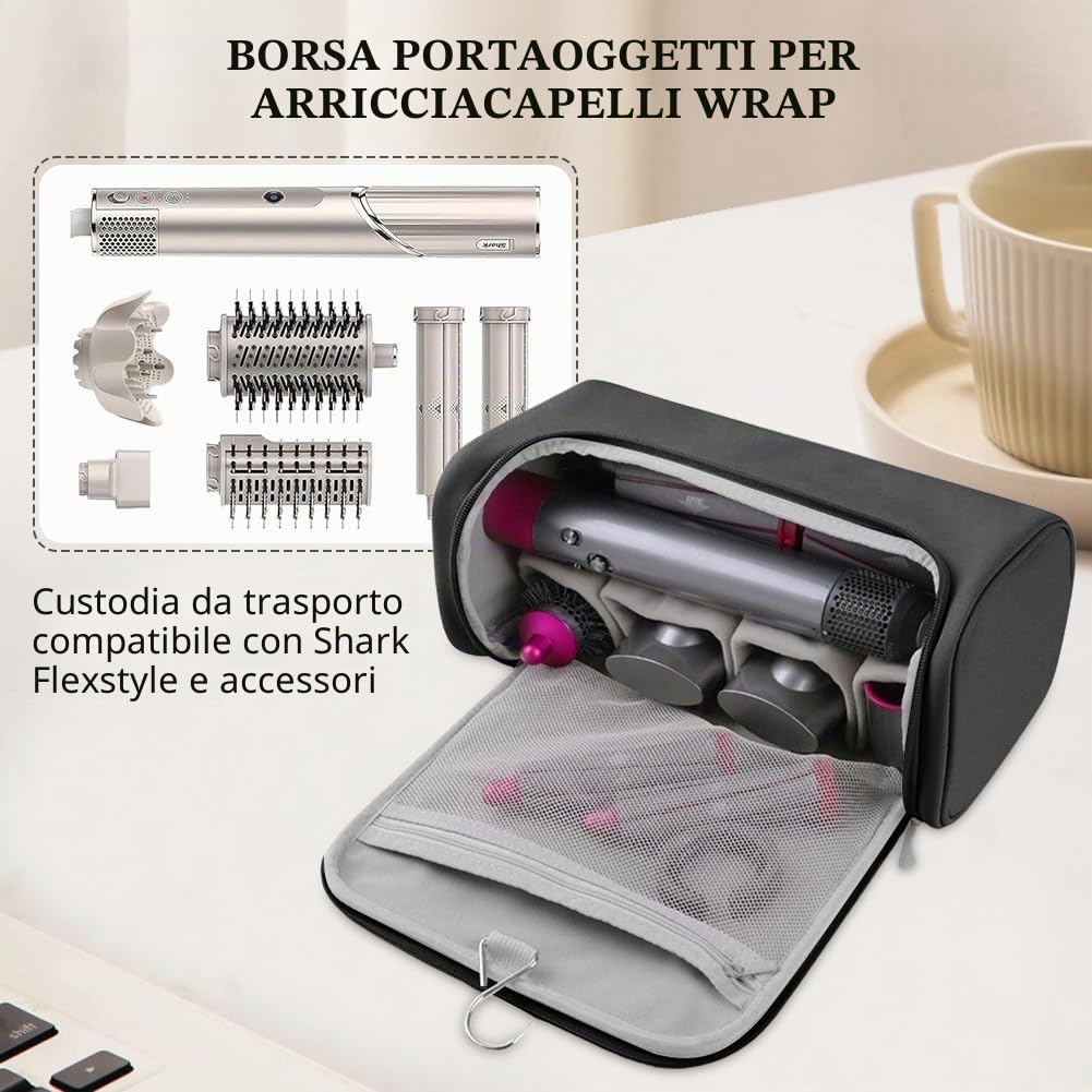 Borsa da viaggio per Dyson Airwrap Styler e Shark, custodia portatile per Dyson Supersonic e accessori, borsa per asciugacapelli con ganci per strumenti di modellazione e accessori (nero)