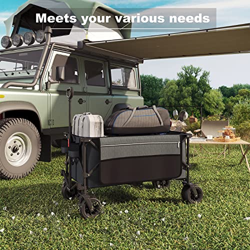 Mdeam Folding Collapsible Wagon,Large Capacity Outdoor Wagons Carts Heavy Duty Foldable Utility With Big All-Terrain Wheels &2 Side Pocket For Camping,Sports(Grey) #TOP2