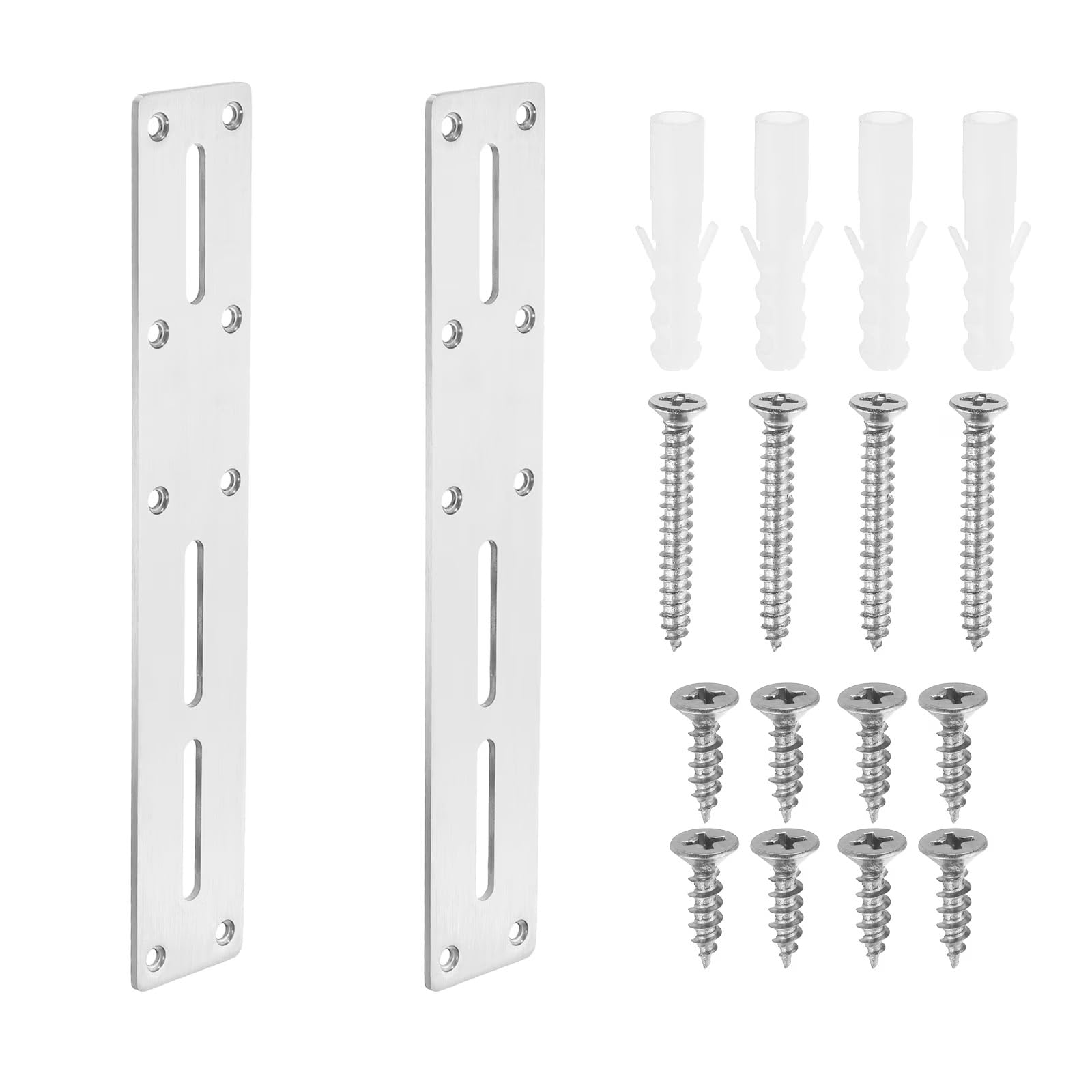 Stainless Steel Flat Straight Bracket Plates, Silver, with Screws for Wall Anchors, Set of 2.-picture-28