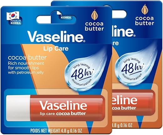 Vaseline Lip Care Cocoa Butter Lip Balm Stick 4.8g (Pack of 2)