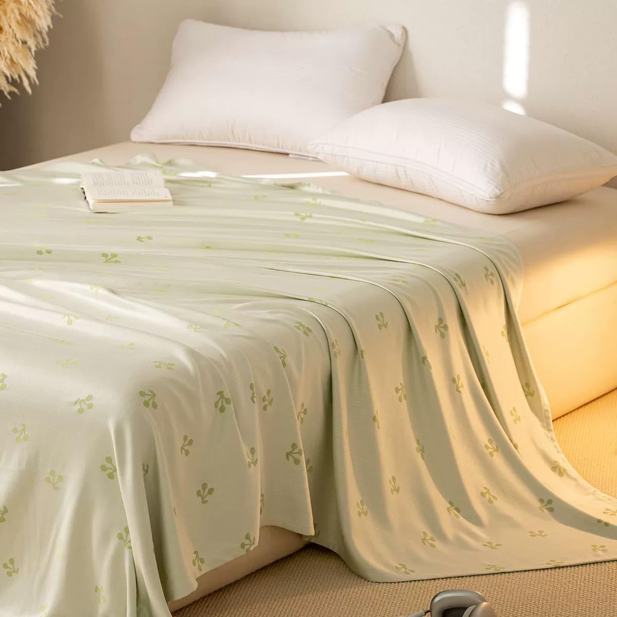 Surwin Coperta Refrigerante Letto, Morbido Coperta Estiva Matrimoniale Q-Max>0.26 Rinfrescante Cooling Blanket Traspirante Coperte Estive per Dormienti Caldi (Verde 05,200x230cm)