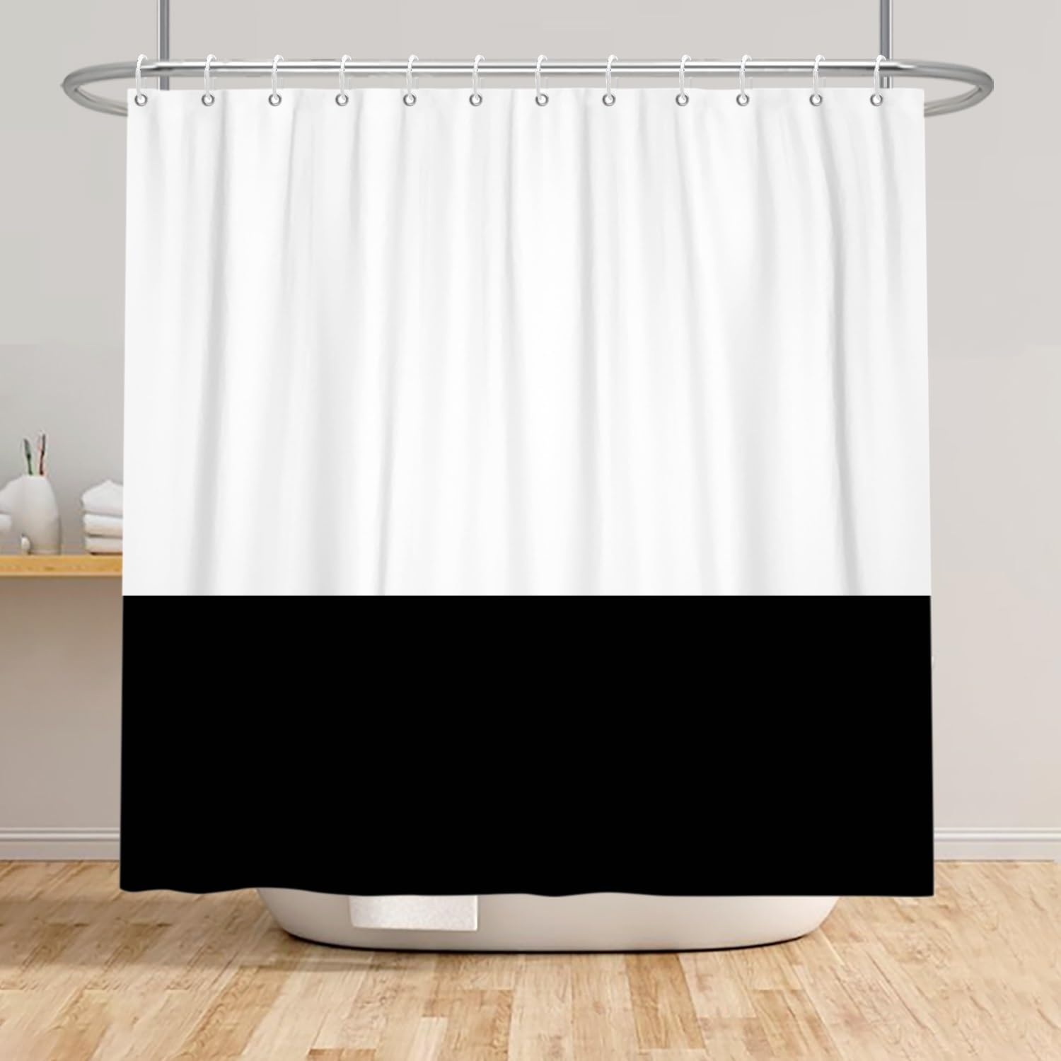 Xiaoterna Stripes Shower Curtain Modern Simple White and Black Stripe Shower Curtain Modern Line Bathroom Curtain Abstract Geometric Shower Curtain Machine Washable Waterproof Fabric 180x240cm - Image 3
