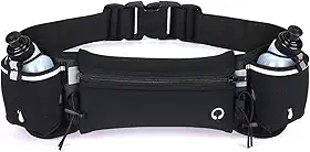 Cinto de Hidratação para Corrida com 2 Garrafas, Pochete Esportiva Impermeável, Bolsa de Cintura Ajustável, Preto (negro)