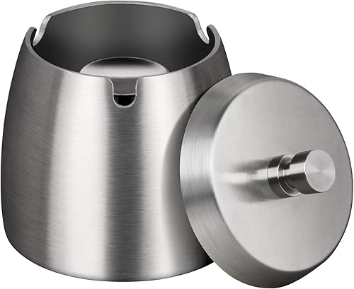 Miniatura 16 de Cenicero pequeño retro sin olor con tapa para cigarrillos al aire libre resistente a la lluvia, cenicero decorativo de metal para patio, exterior