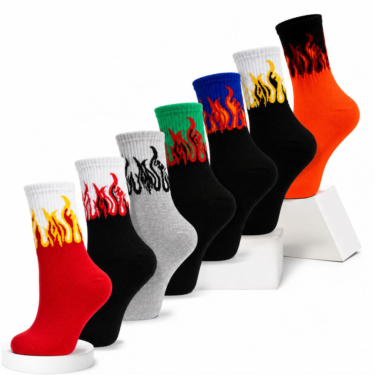 Flame Design Crew Socks Cotton Blend Multicolour Pack of 7-image-47