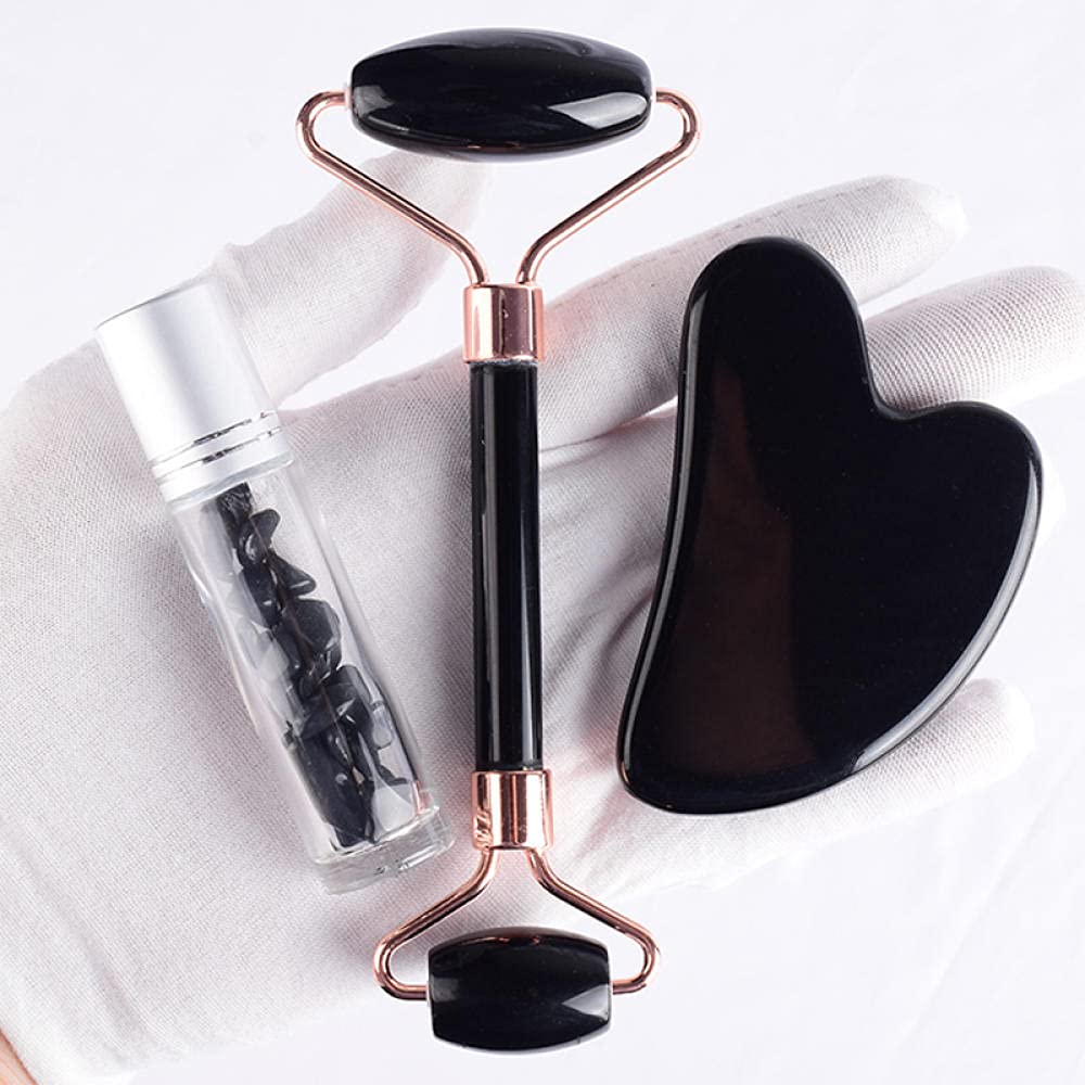 Noir Obsidian Face Face Gua Sha Sha Bouteille en pierre 3PCS / Set-3 décors de PCS