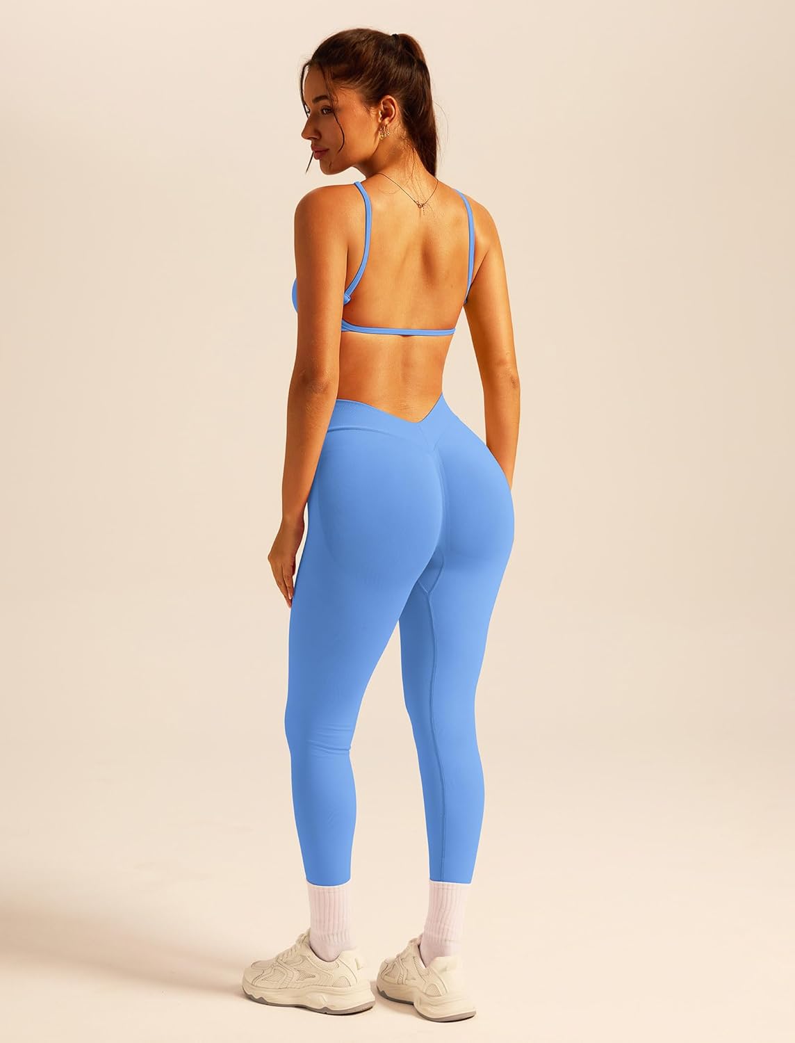 ABOCIW 2 Piece Workout Sets for Women Seamless Strappy Sports Bra V Scrunch Butt Lifting High Waist Leggings Gym Set