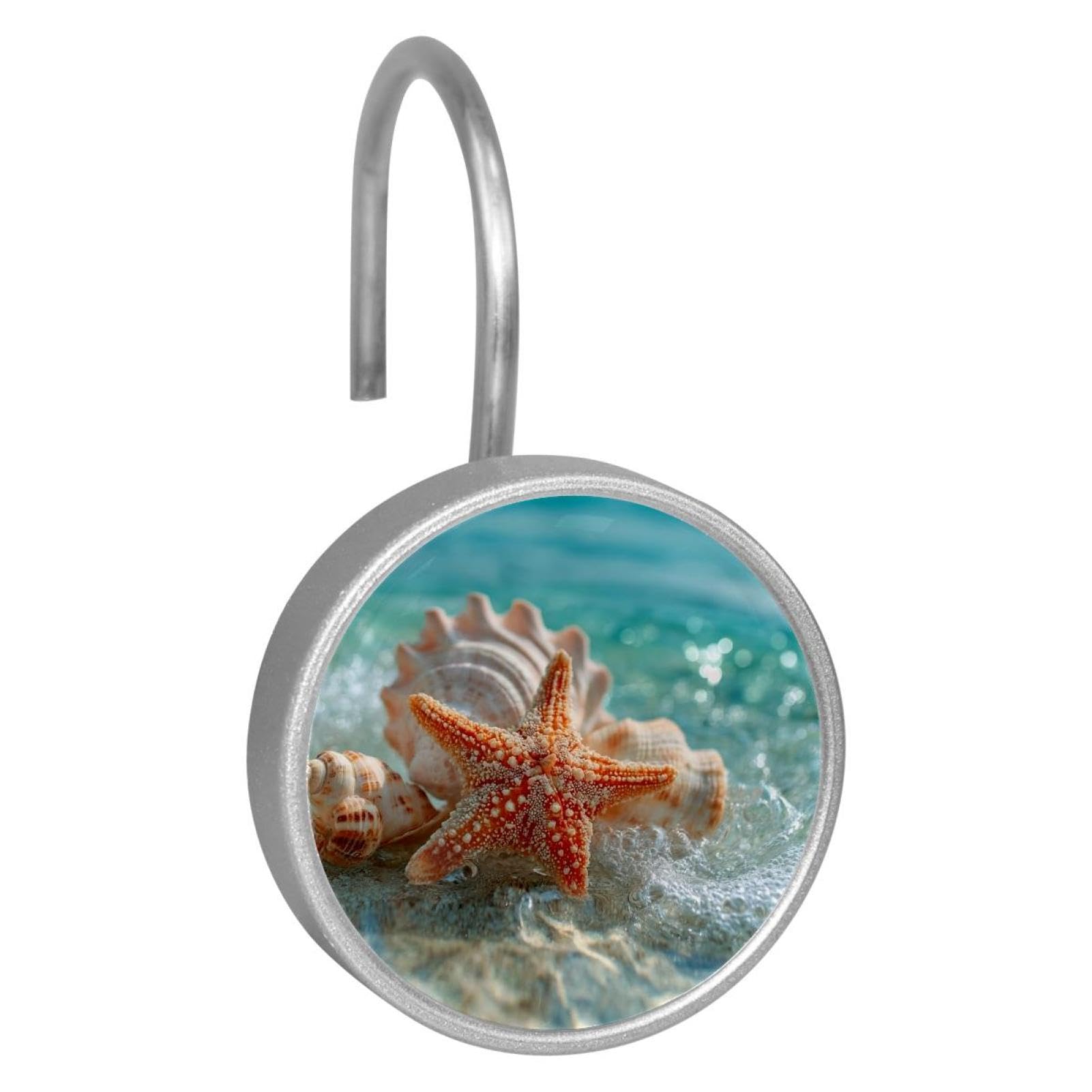 Beach Starfish Shells 12Pcs Shower Curtain Hooks, Shower Rings Stainless Steel Hooks Bathroom Bedroom Living Room