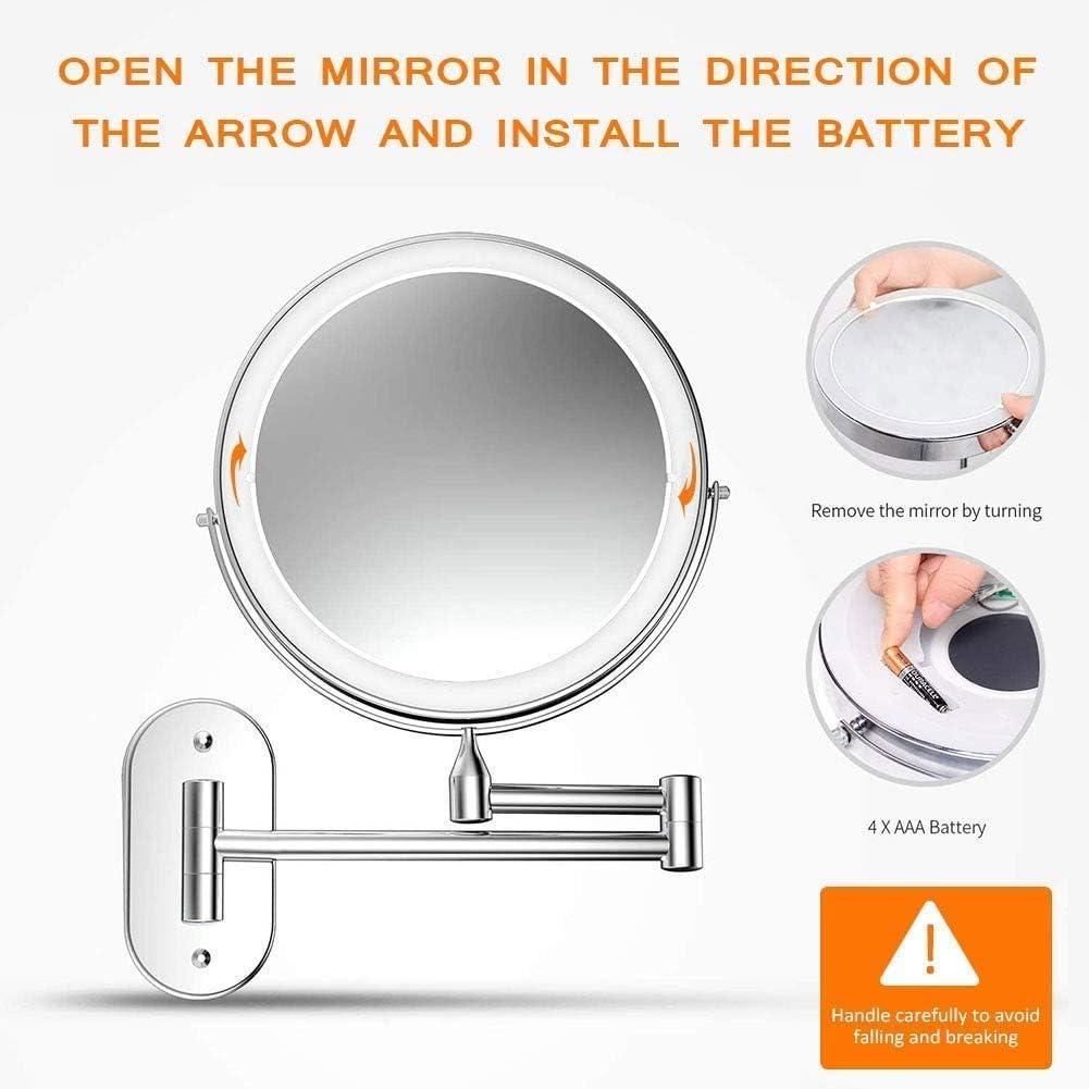 Miroir De Maquillage Mural Grossissant 5X NATWEE - Lumineux LED Rechargeable USB Pivotant 360° 8 Pouces