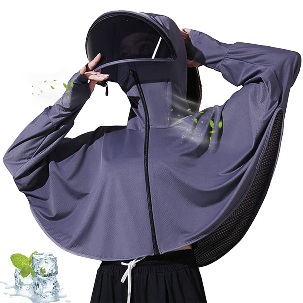 Nawvyis Women's UPF 50+ Sun Protection Zip Hoodie Jacket Long Sleeve Breathable Sun Shirt for Hiking Outdoor w/Detachable Sunglass (as1, alpha, l, regular, regular, A-Dark Gray)