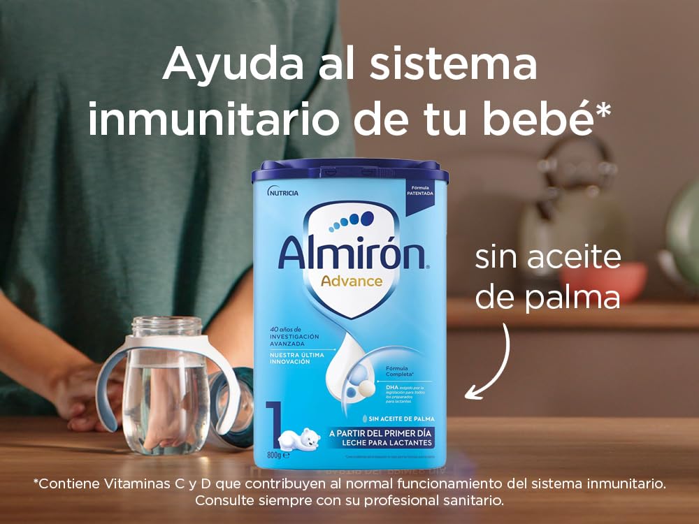 Almirón Advance 1 - Leche de Inicio en Polvo Bebé | Fórmula Completa | DHA | Sin Aceite de Palma | A Partir del Primer Día, 2 x 800g