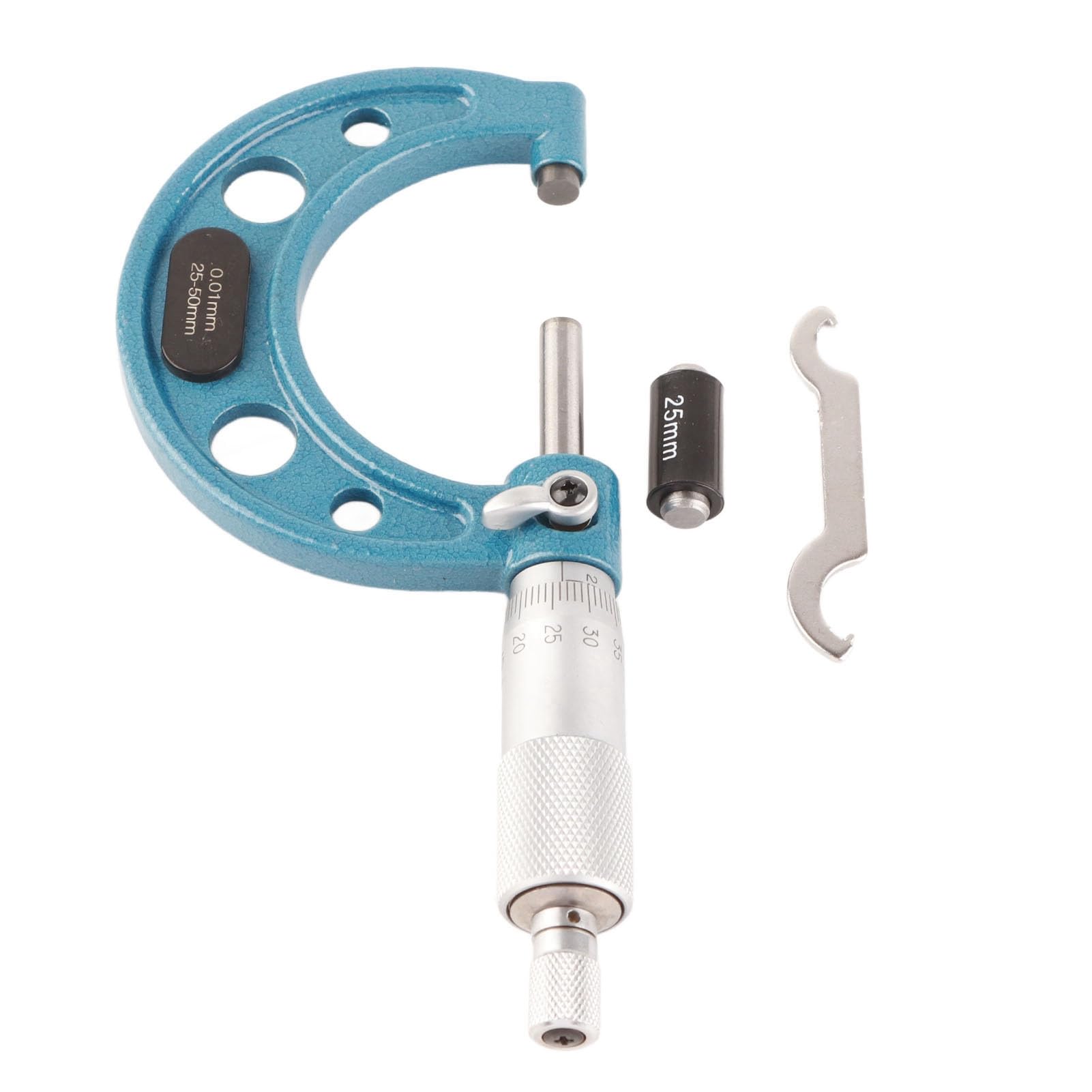Ejoyous Außenmikrometer Edelstahl Hohe Genauigkeit Bügelmessschraube Dickenmessgerät mit Schlüssel 0,01mm Externes Mikrometer Werkzeug für präzises Messen von Materialstärken (25-50mm)