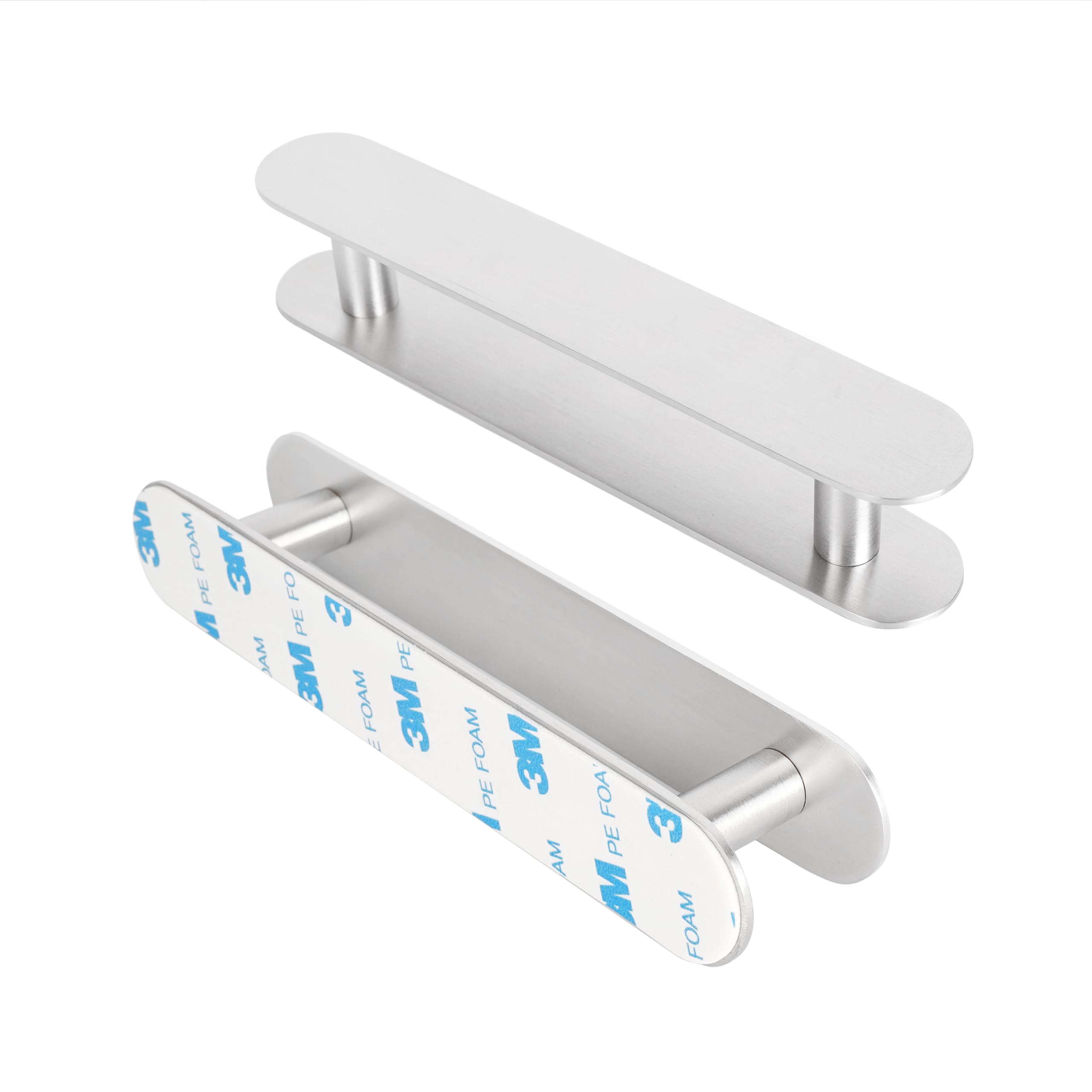 M Milti Silver Milti Self-Adhesive Door Handle Made Of Brushed 304 Stainless Steel [Pack Of 2, ] Design Cabinet Handle Without Drilling For Doors And Drawers, High-Quality 3M Adhesive