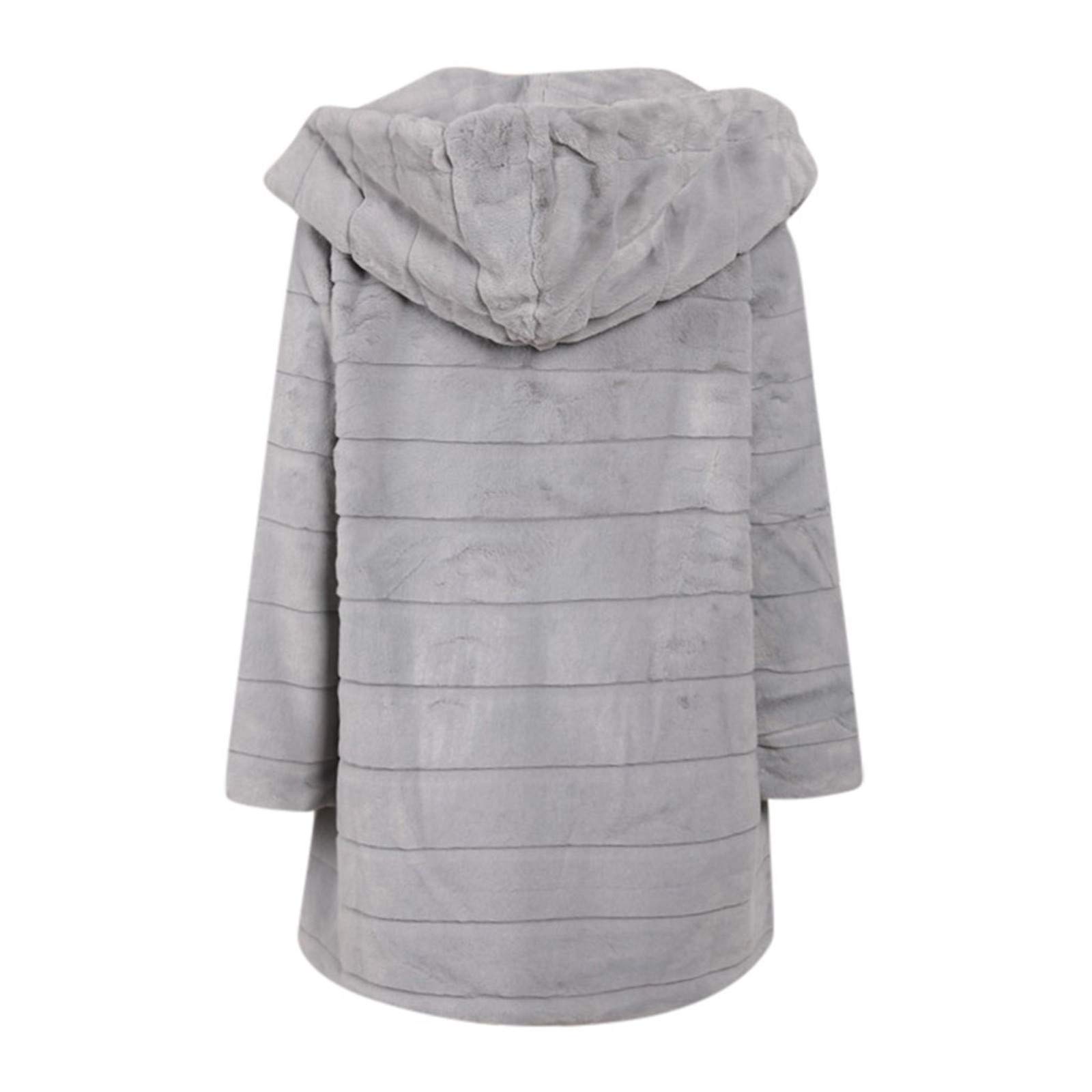 Chaqueta de felpa larga y elegante para mujer, abrigo de invierno para mujer, cálido en la parte delantera, de piel sintética, con cordón, con capucha, con bolsillos, abrigo de entretiempo, abrigo