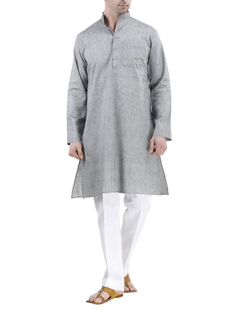 royal kurta Men's Grey Linen Cotton Kurta Pyjama Set For Comfort Wear-picture-16