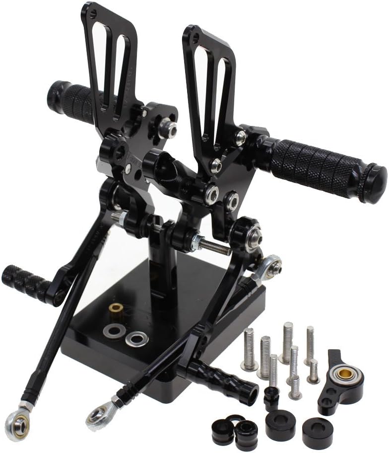 FXCNC CNC 848 Billet Motorcycle Rearset Foot Pegs Rear Set Footrests Fully Adjustable Foot Boards Compatible with 848/848 EV0 2008 2009 2010 2011 2012 2013 Black