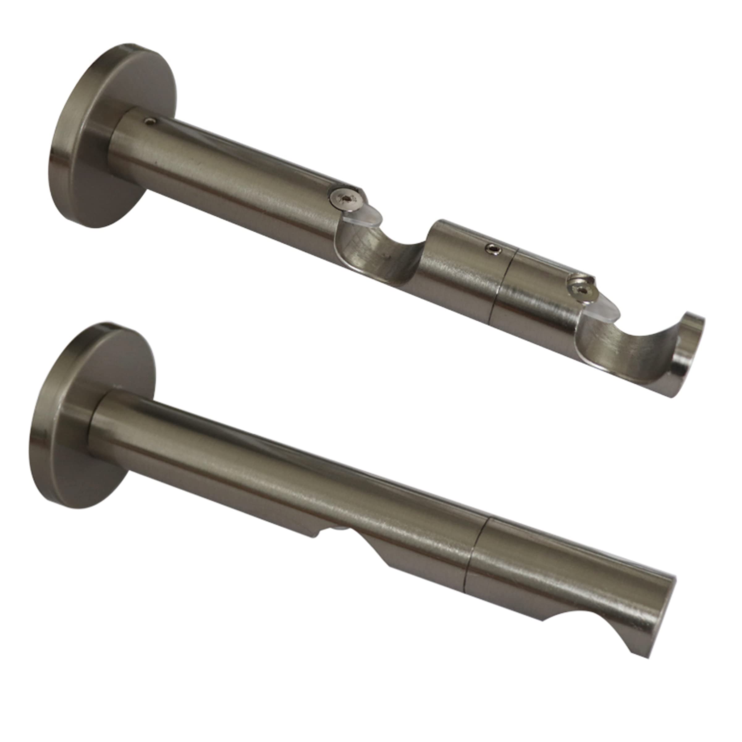 2 Pack Double combination bracket with metal mounting plate for curtain rods/curtain rod, 2-track, open, incl. all mounting parts, diameter 20 mm, stainless steel look