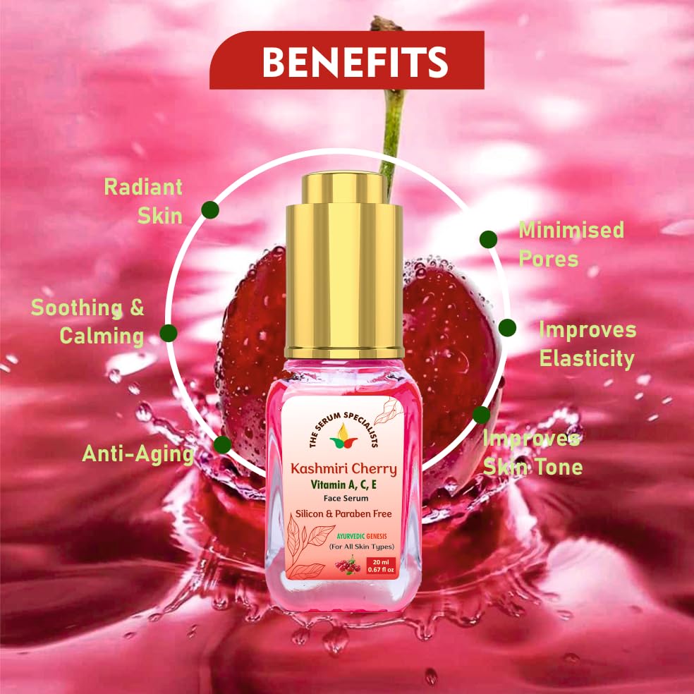 Image of Kashmiri Cherry Vitamin A, C, E - Brightening & Anti-Aging | Infused with Kashmiri Cherry Extract | Restores Luminosity & Fights Signs of Aging | For All Skin Types | 20ml