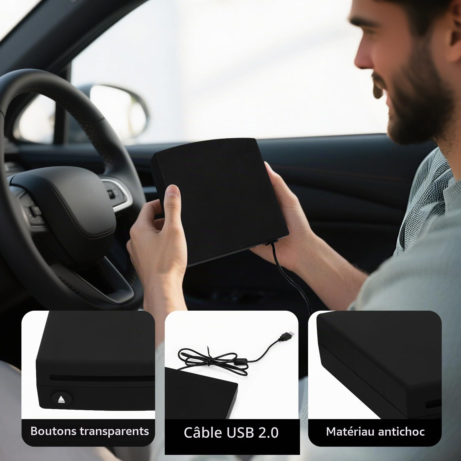 Lecteur CD pour Voiture avec Interface USB 2.0, Lecteur CD/DVD Externe Portable Universel, Ordinateur, Lecteur Externe TV, Compatible avec La Radio De Voiture Android（ModèLes Compatibles Voir Photo）