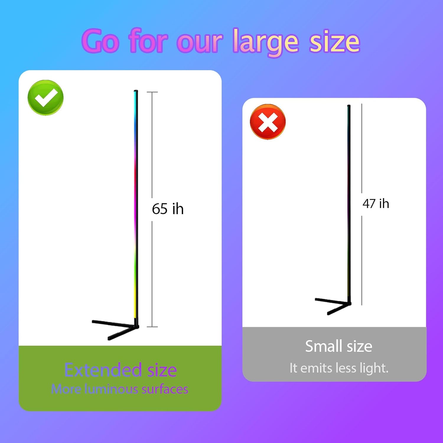 LED Corner Floor Lamp, 65inch Smart Modern Floor Lamp with Music Sync, APP & Remote Control, Adjustable Brightness & 16 Million RGB Colors, Standing Lamp for Living Room Bedroom Gaming Room