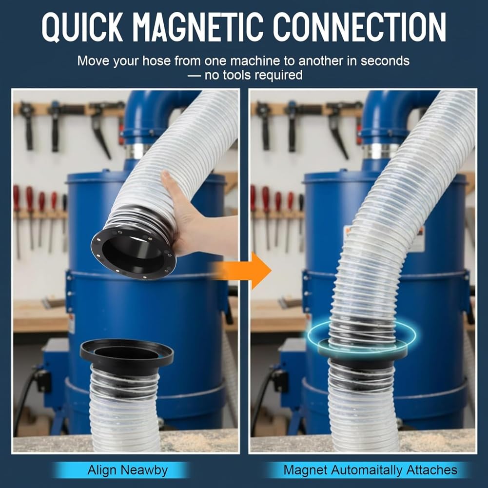 Confezione da 2 connettori magnetici per tubo flessibile da 10,2 cm per di raccolta della polvere, con 8 , con accoppiamento macchina da 4" e 2-1/2"