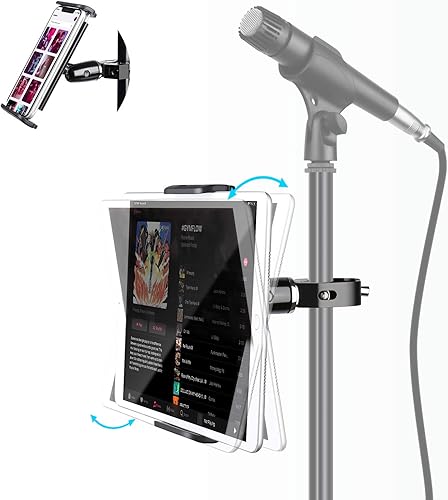 elitehood Soporte de metal para iPad para soporte de micrófono, soporte de micrófono ajustable de 360, soporte de iPad de aluminio para soporte de
