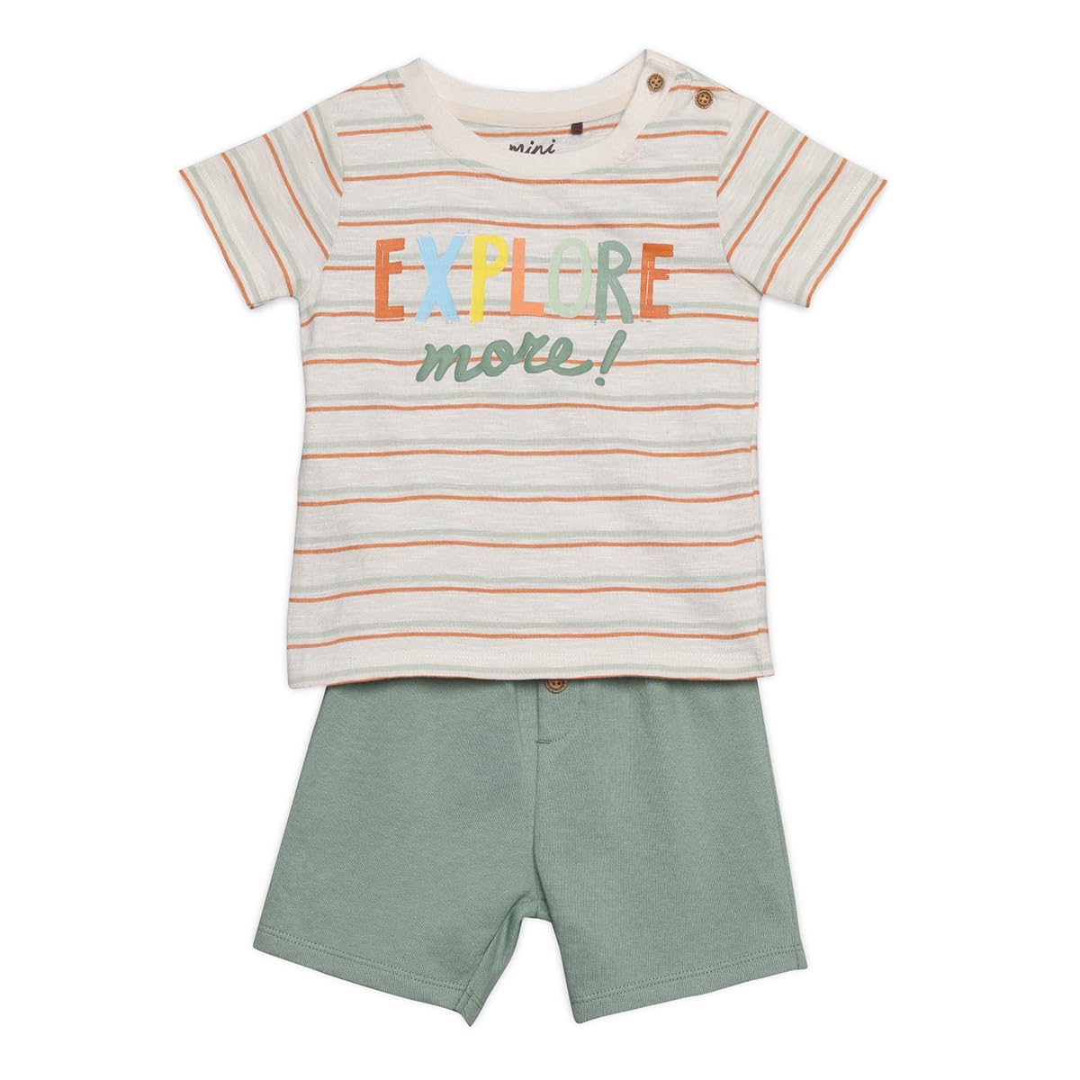 Mini Cuddles Men's Green Baby Boys Striped 2Pc Set, Multicolour - 12-18 Months