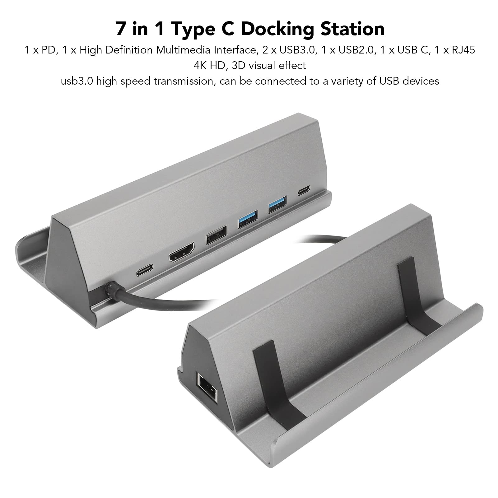 Sxhlseller Estación de Acoplamiento de Concentrador USB C 7 en 1, Adaptador USB C a HDMI, 2 USB 3.0, RJ45, USB 2.0, USB C, PD de 100 W, Adaptador Multipuerto USB C para DELL para HP para